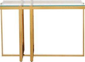 Stolik konsola ze szkła hartowanego i stali nierdzewnej chromowanej – Transparentny i złoty – VELETIA marki Pascal Morabito