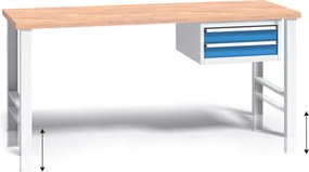 Stół warsztatowy z regulacją wysokości G3, 1700 x 685 x 840-1050 mm, 1x 2 szufladowy kontener, niebieski