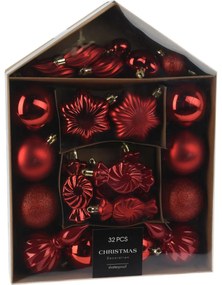 Zestaw ozdób świątecznych Festive czerwony, 32 szt.