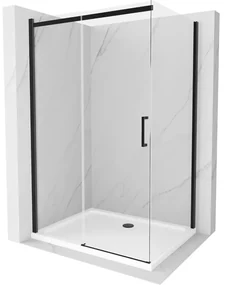 Mexen Omega kabina prysznicowa rozsuwana 140 x 100 cm, transparent, czarna + brodzik Flat, biały - 825-140-100-70-00-4010B
