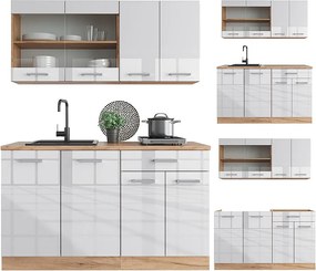 Pojedyncza kuchnia biały wysoki połysk/złoty dąb power 140x60x81.6 r-line