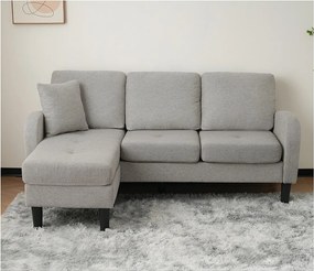 Narożnik 3-osobowy z szezlongiem - 185 x 118 x 82 cm - oddychająca tkanina bawełniano-lniana - Szary