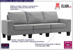 Trzyosobowa jasnoszara sofa z poduszkami - Lurra 3Q