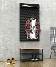 Szeroki taboret z półkami na buty Loft LT2 czarny/dąb wotan