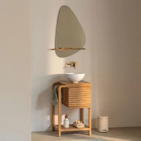 Zestaw Mebli Łazienkowych Z Drewna Tekowego Bradley Okrągły Biały Ceramiczny Ø30 Cm Calgari - Sklum