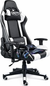 Czarno-biały obrotowy fotel gamingowy K7-L54