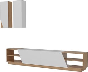 Nowoczesna szafka pod telewizor – 240 x 47 x 37,5 cm – Kolor biały i tekowy – Melamina