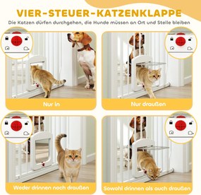 PawHut Bramka zabezpieczająca drzwiowa z drzwiczką dla kota, bez wiercenia, 75-85 cm ze stali dla psów, schody, drzwi, Weiß | Aosom PL