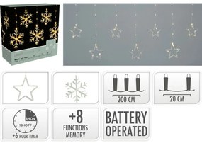 Kurtyna świetlna zewnętrzna Snowflakes, 200 x 60 cm, LED ciepła biała timer, 8 funkcji, na baterie, 200 cm