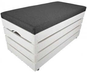 Pufa kufer skrzynia z kółkami drewniana sosnowa siedzisko 80cm malowana biała