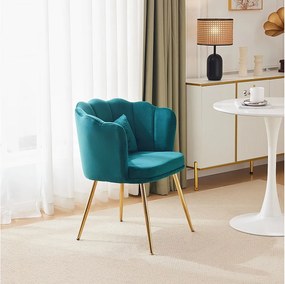 Aksamitne krzesło do jadalni z pikowanym oparciem w kształcie płatków i poduszką w kształcie motyli i złotymi metalowymi nogami – zielone