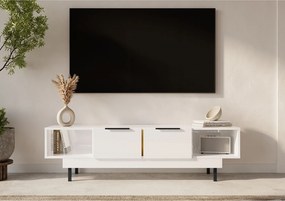 Elegancka biała komoda RTV Dancan ARTEMISA ze złotymi dodatkami / szer. 163 cm