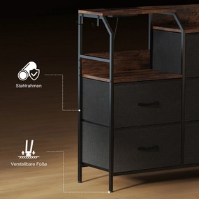 HOMCOM Komoda z 8 materiałowymi szufladami, stalowy stelaż, stacja ładowania, Rustykalny-Brąz+Czarny | Aosom PL
