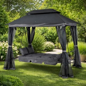 Huśtawka ogrodowa 2w1 z funkcją leżenia i moskitierą Luxe, szary/czarny