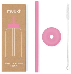 Silikonowa słomka z wieczkiem i szczoteczką w komplecie Flamingo Pink – Muuki