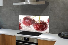 Panel szklany do Kuchni Czereśnie w Kroplach Wody