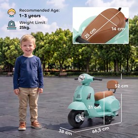 AIYAPLAY Elektryczny motorek dziecięcy Mini Vespa GTS 6V z akumulatorem litowym, ergonomiczne siedzisko i oparcie 1,5-3 lat | Aosom PL