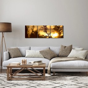 Obraz - słońce zachodzące za drzewami (z zegarem) (90x30 cm)