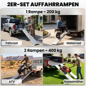 HOMCOM Zestaw 2 ramp składanych z metalu, rampa progowa z uchwytami do 400 kg, dla opon do 22,5 cm | Aosom PL