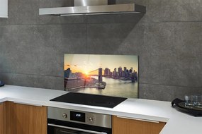 Panel szklany do Kuchni Wschód Słońca nad Mostem Rzecznym