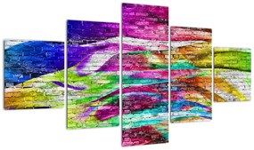 Obraz - Mur z cegły z kolorowymi płomieniami (125x70 cm)