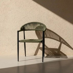 Krzesło Ogrodowe Grafitowe 56x60x78 cm Plecione Zielone Sznurki Nowoczesne