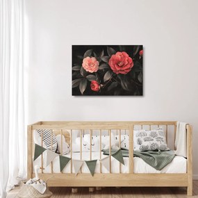 Obraz na szkle - Czerwone kwiaty na ciemnym tle (70x50 cm)