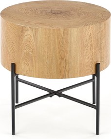 Stolik kawowy okrągły Liviano 45 cm z metalowymi nogami - dąb naturalny / czarny