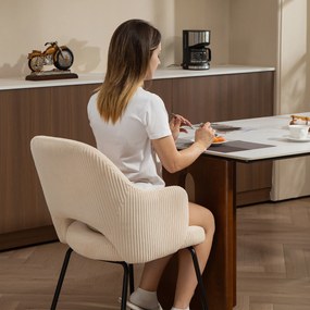 HOMCOM Krzesło Jadalniane, Obicie Aksamitne, Forma Muszli, Nogi Metalowe, Podkładki do Nóg, Beżowy