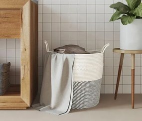 Materiałowy kosz na pranie z uchwytami biały + szary R5-T56