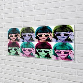 Szklany Panel Kobieta w Okularach i Kolorowych Włosach