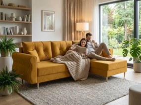 Rozkładana dwustronna sofa narożna do L SILVIANO 230x140 cm, musztardowa
