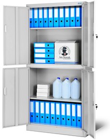 Biurowa dzielona szafa metalowa na akta MAGDA, 900 x 1850 x 400 mm, szara