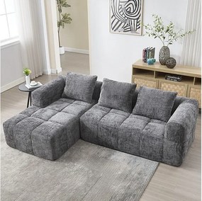 Narożna sofa rozkładana z tkaniny Chenille - 3-osobowa - z 3 poduszkami - Szara - 250x158x60cm
