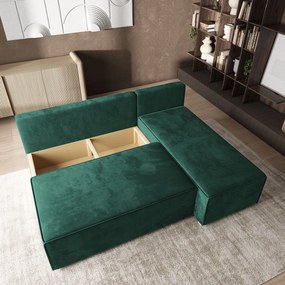 Masseno Narożnik BRISO z funkcją spania i pojemnikiem na pościel Narozniki L, Rozkładana sofa - Butelkowa zieleń, MONOLITH 37
