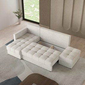 Masseno Narożnik LUMARI z funkcją spania i pojemnikiem na pościel Narozniki L, Rozkładana sofa - Kremowy, NEVE 02