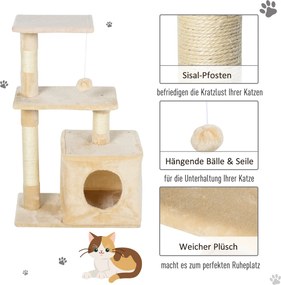 PawHut Drapak dla kotów z zabawką - Centrum rozrywki, pluszowe platformy i jaskinia, beżowy