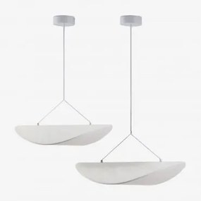 Zestaw 2 Lamp Sufitowych Led W Tkaninie Zelvon Biała & ↔︎ 60 Cm - ↔︎ 80 Cm - Sklum