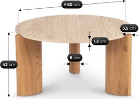 Stolik Kawowy TRAVERTINO MAX 80 cm Trawertyn/Dąb Japandi