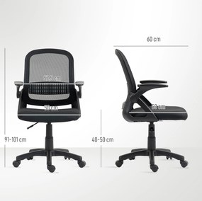 HOMCOM Oddychające Krzesło Biurowe z Siatki, Ergonomiczne Krzesło Obrotowe ze Składanymi Podłokietnikami i Wspierającymi Lędźwie, Czarny | Aosom PL