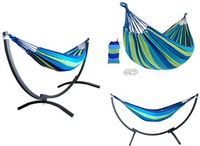 Hamak z metalowym stelażem ogrodowy dwuosobowy niebieski stelaż do hamaka POLSKI