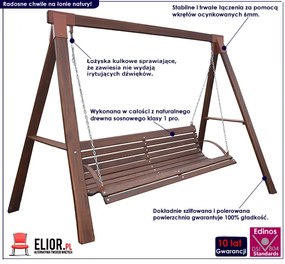 Drewniana huśtawka ogrodowa stojąca Kaori 3X - 180 cm