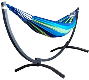 Hamak z metalowym stelażem ogrodowy dwuosobowy niebieski stelaż do hamaka POLSKI