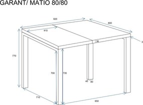 Stół Garant 170 z blatem 80x80 rozkładany do 170 cm kaszmir