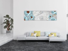 Obraz - 3D niebieskie kwiaty (170x50 cm)