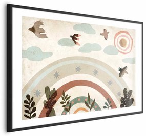 Plakat Tęcza i ptaki 60x40 cm z ramą czarną z marginesem ARTGEIST B