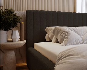 Emporius Billo łóżko tapicerowane 140x200 cm - łóżko dwusobowe, pojemnik i stelażem w zestawie - nowoczesne łóżko 140 x 200 - boucle, łóżko czarne (Anthology 19)