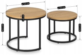 Zestaw Stolików Kawowych DELIA 43 cm/53 cm Dąb Złoty Nowoczesny Loft