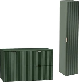 Zielony Zestaw do Łazienki 100cm Szafka Blat Szafka z Koszem Słupek Ryflowane Fronty