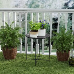 Stolik Ogrodowy Outsunny, Okrągły Stolik Pomocniczy na Zewnątrz z Wyjmowaną Tacką, Składane Nogi, Stolik na Taras, Czarny